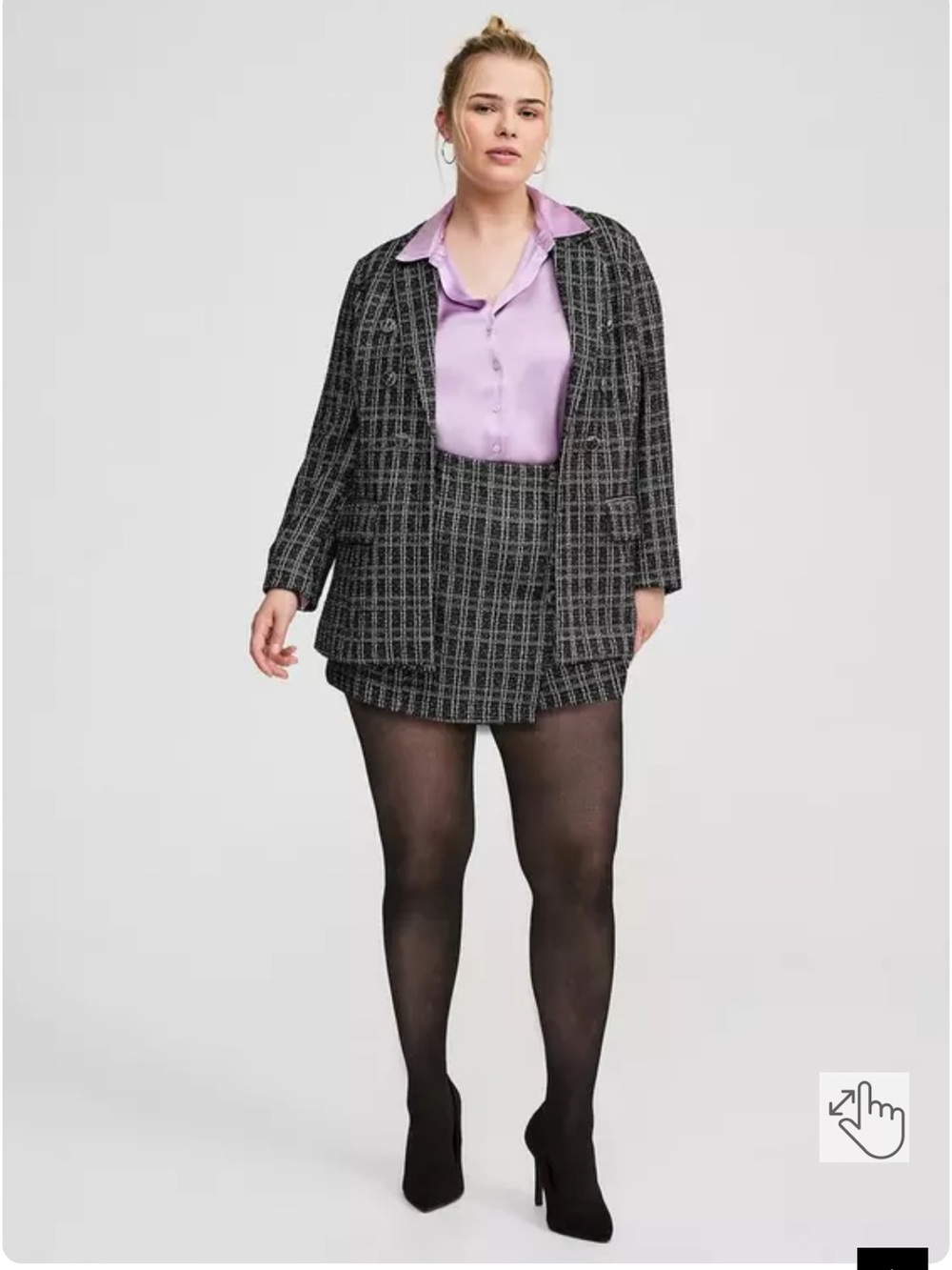 torrid Black & White Plaid Tweed Mini Skort with Side Buttons - Picture 3 of 12